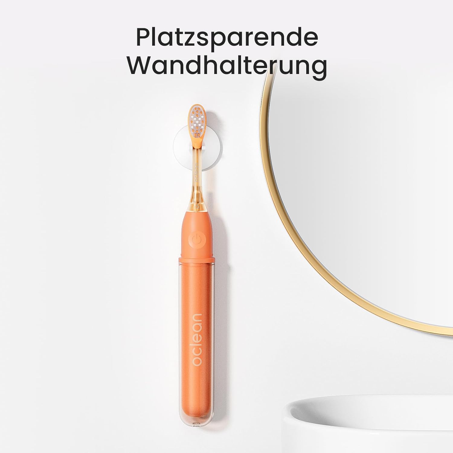 Oclean Ease elektrische Zahnbürste Orange, USB-Ladung Zahnbürste mit 3 Bürstenköpfen, Tragbare Schallzahnbürste für Reisen, Sonic Electric Toothbrush mit Timer, 2 Putzmodi, Wandhalterung