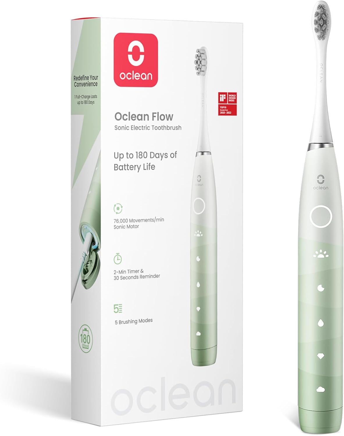 Oclean Flow Elektrische Zahnbürste, Schallzahnbürste mit 180 Tage Akkulaufzeit, 5 Putzmodi Zahnbürste Elektrisch IPX7 Sonic Electric Toothbrush mit DuPont Zahnbürstenkopf, Timer (Blau)