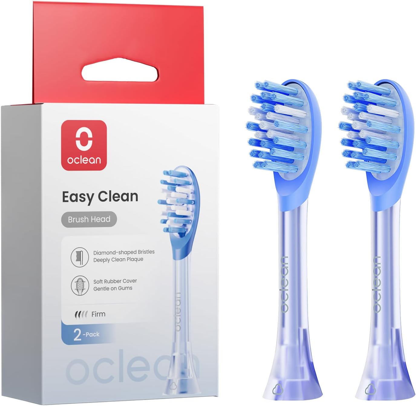Oclean Easy Clean Bürstenköpfe 2 Pack, Ersatzbürstenköpfe für Oclean Ease elektrische Zahnbürste, weichem Gummi mit soft Borsten, Aufsteckzahnbürstenkopf mit Zungenreiniger, Blau