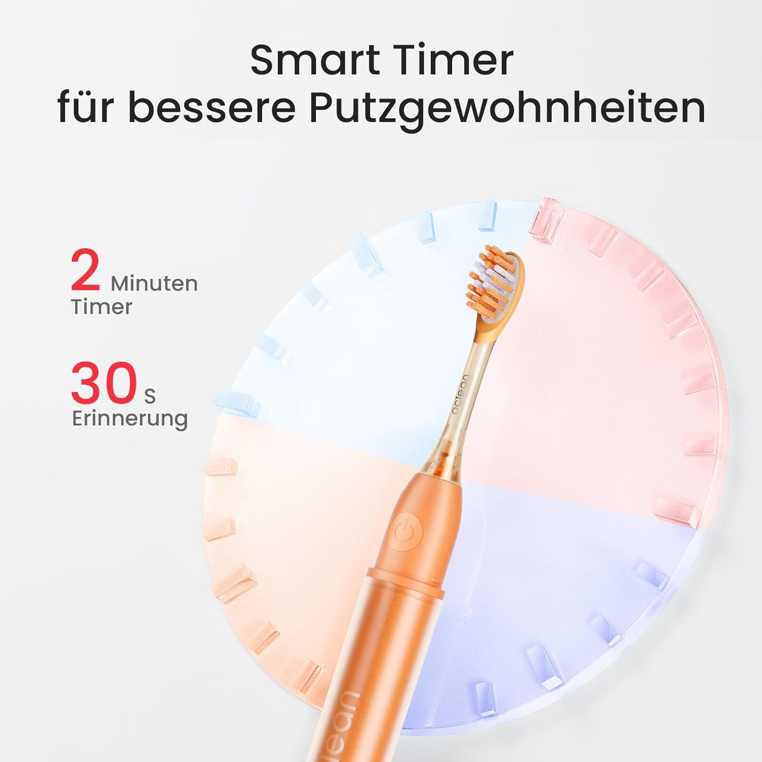 Oclean Ease elektrische Zahnbürste Orange, USB-Ladung Zahnbürste mit 3 Bürstenköpfen, Tragbare Schallzahnbürste für Reisen, Sonic Electric Toothbrush mit Timer, 2 Putzmodi, Wandhalterung