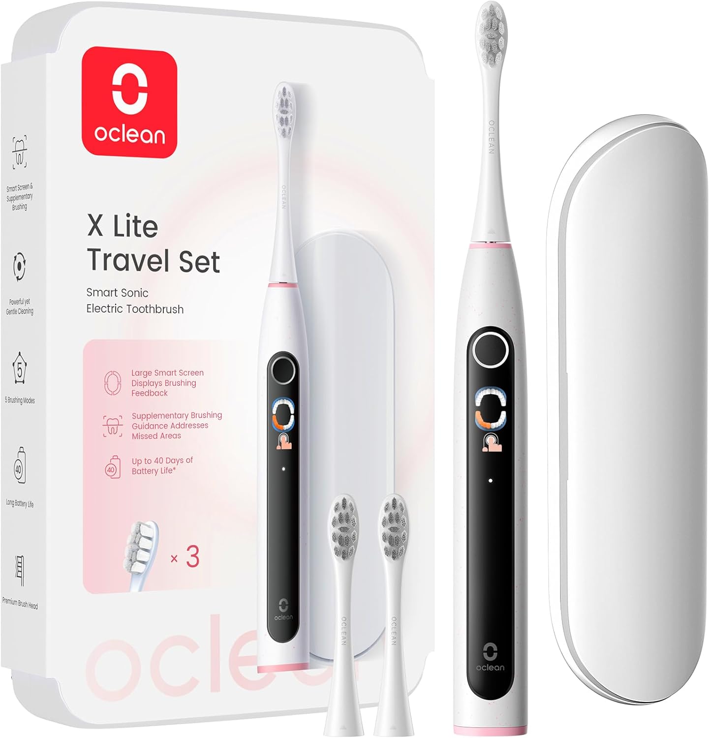 Oclean Schallzahnbürste X Lite Grau, Elektrische Zahnbürste mit 5 Putzmodi, Electric Toothbrush mit 40 Tage Akkulaufzeit, IPX7 Wasserdicht, 72000VPM, SmarTimer, EasyStart, Grau