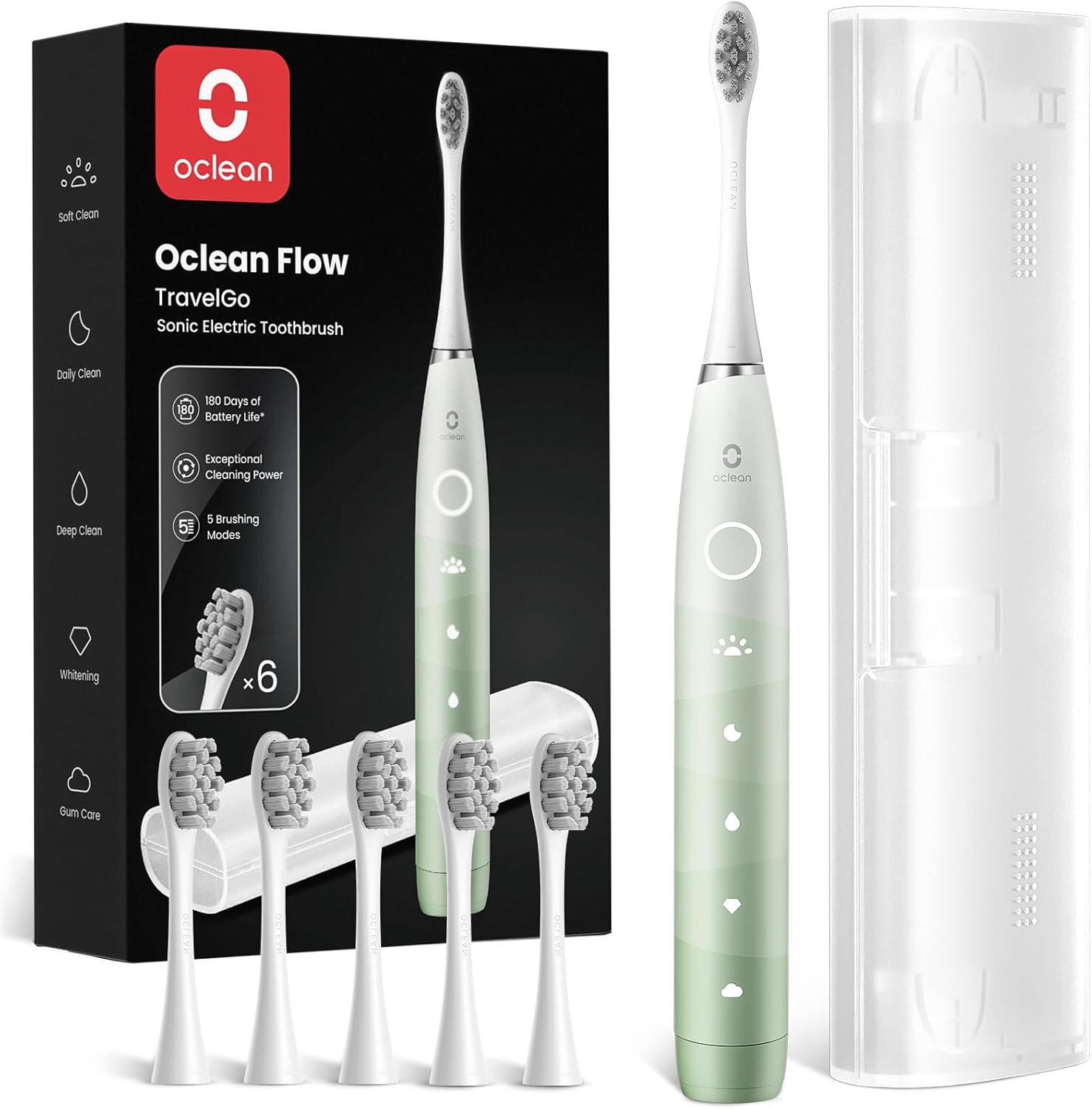 Oclean Flow Elektrische Zahnbürste, Schallzahnbürste mit 180 Tage Akkulaufzeit, 5 Putzmodi Zahnbürste Elektrisch IPX7 Sonic Electric Toothbrush mit DuPont Zahnbürstenkopf, Timer (Blau)