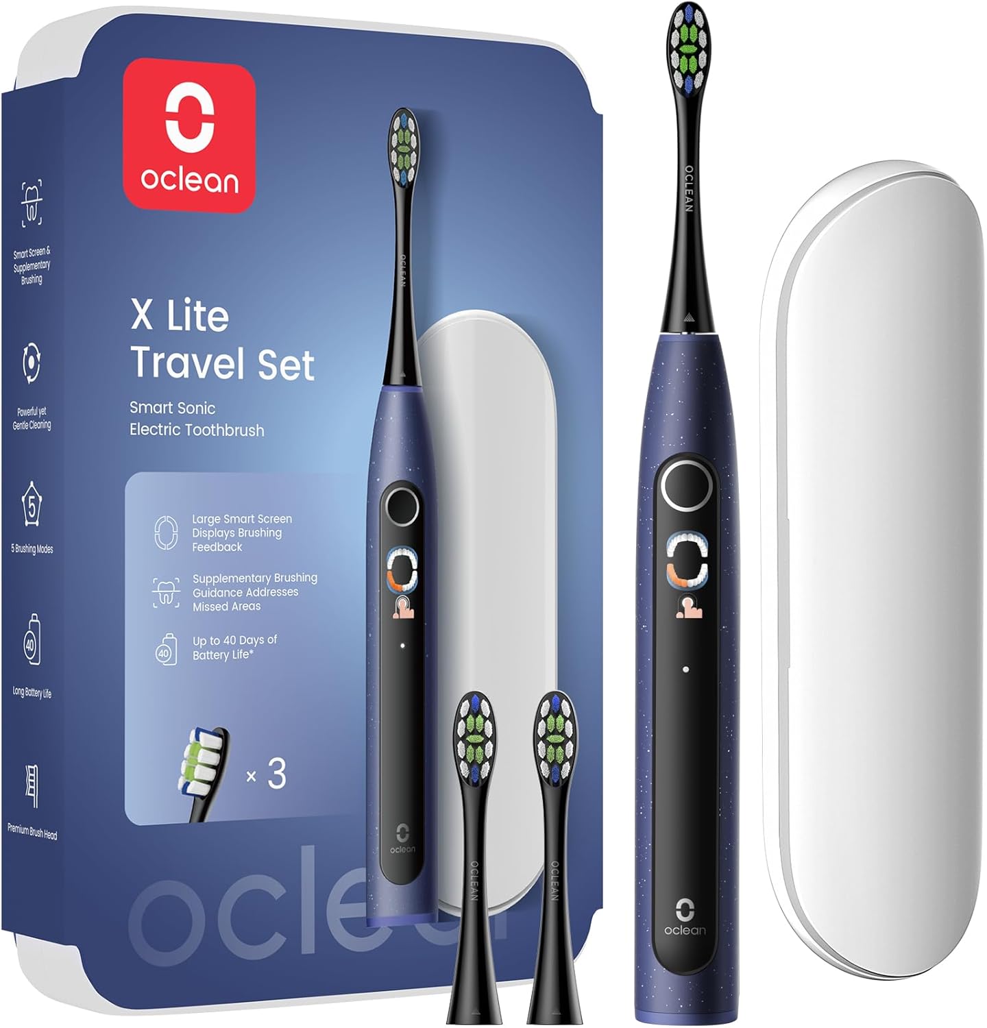 Oclean Schallzahnbürste X Lite Grau, Elektrische Zahnbürste mit 5 Putzmodi, Electric Toothbrush mit 40 Tage Akkulaufzeit, IPX7 Wasserdicht, 72000VPM, SmarTimer, EasyStart, Grau