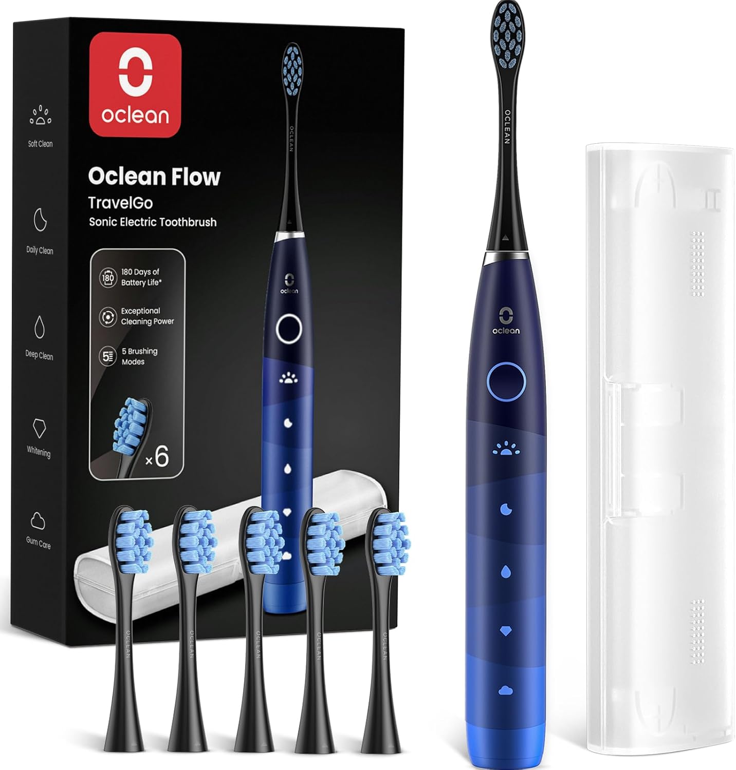 Oclean Flow Elektrische Zahnbürste, Schallzahnbürste mit 180 Tage Akkulaufzeit, 5 Putzmodi Zahnbürste Elektrisch IPX7 Sonic Electric Toothbrush mit DuPont Zahnbürstenkopf, Timer (Blau)