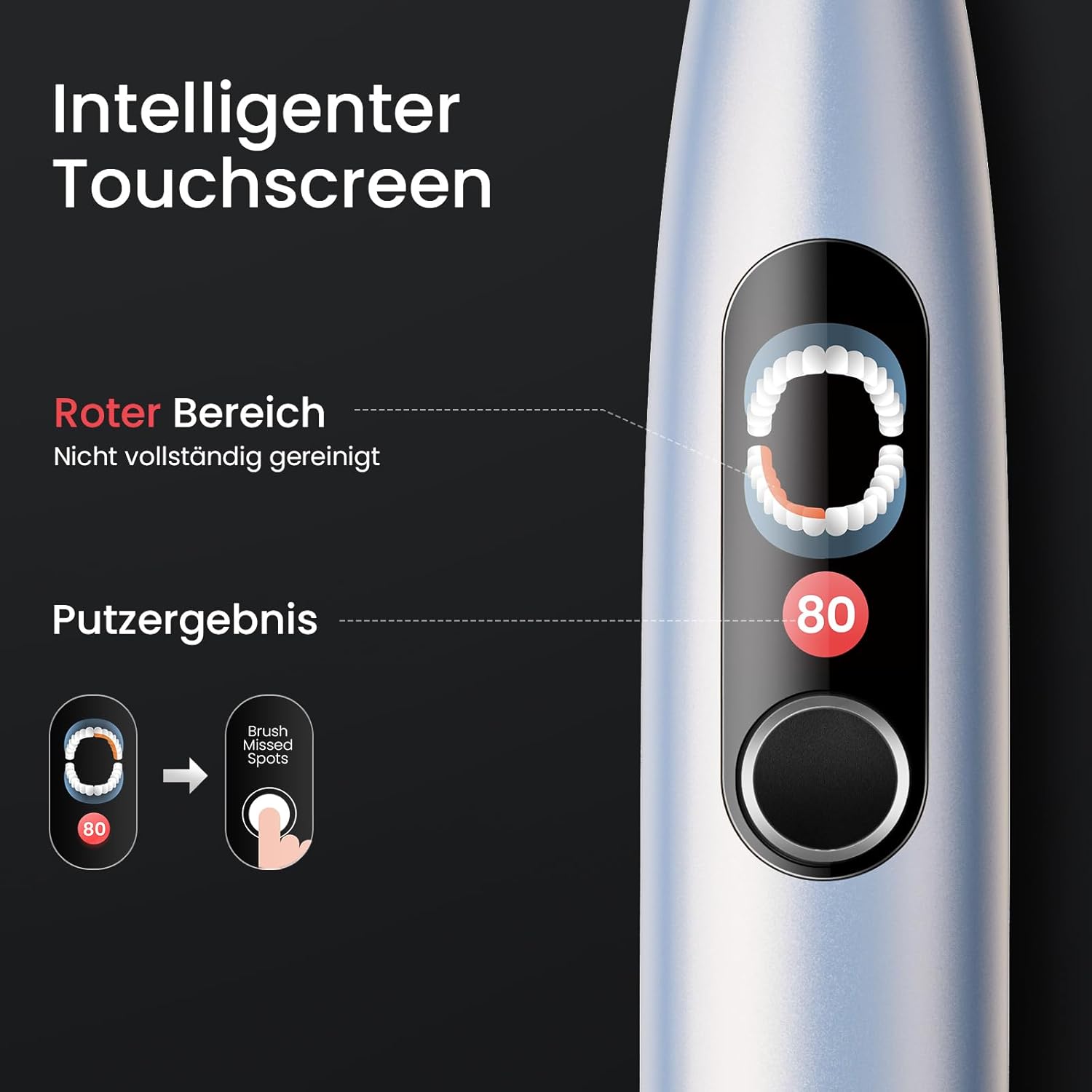 Oclean Schallzahnbürste X Series Pro Digital Travel Set mit Touch-Display, 6 Bürstenköpfe mit Reiseetui & Timer, 3 Modi Elektrische Zahnbürste, Electric Toothbrush mit 30 Tage Akkulaufzeit, Perlsilber