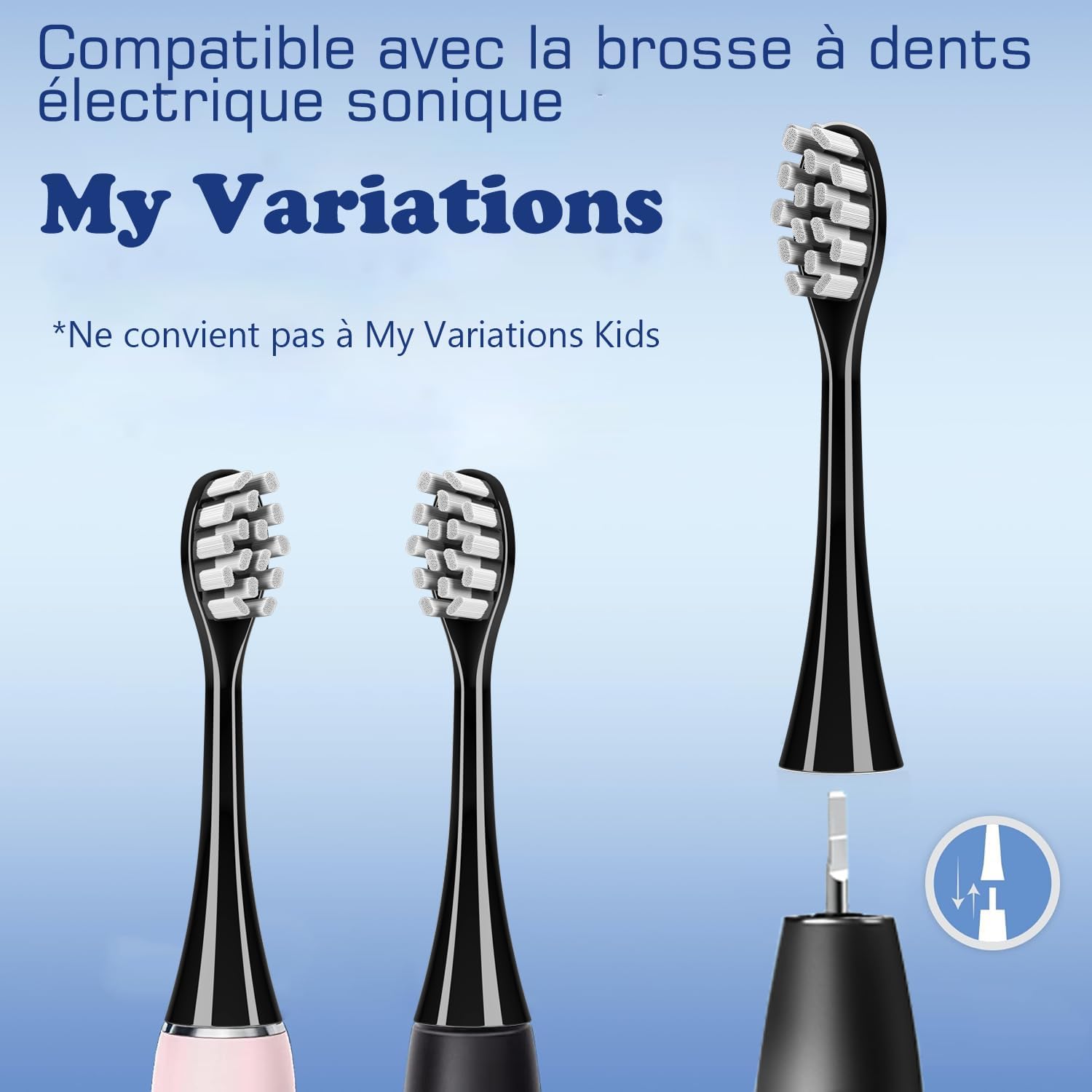 Copimy Têtes de Brosse à Dents Electrique Compatible avec My Variations, 10 têtes de brosse compatibles avec brosse à dents électriques MyVariations tete de rechange brossettes (Noir)