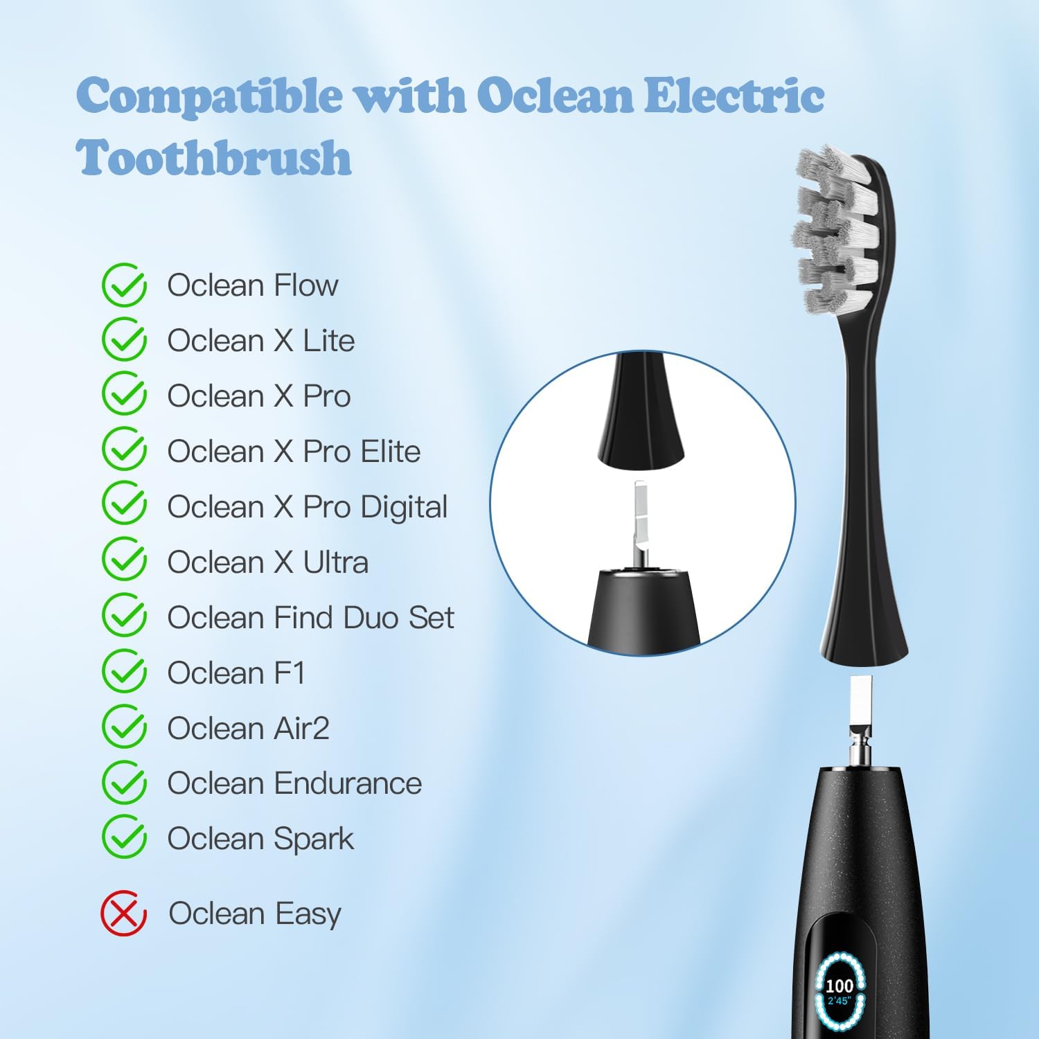 6 Pack Replacement Brush Heads Compatible With Oclean Electric Toothbrush for Spark, Flow, X Pro, X Elite, X Digital, X Lite, X10, X Ultra, Air2, F1