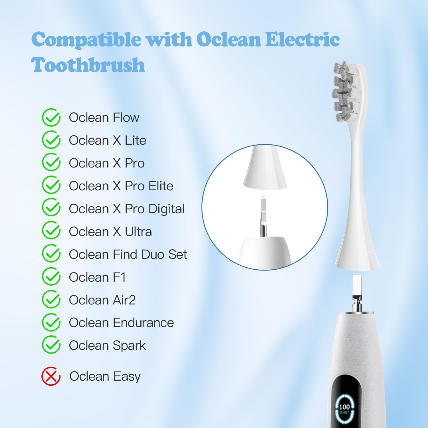 10 Pack Toothbrush Heads Compatible with Oclean Electric Toothbrush, Replacement Brushes Suitable for Oclean One, Flow, X Pro, X Pro Elite, X Pro Digital, X Lite, X10, X Ultra, Air2, F1 etc.