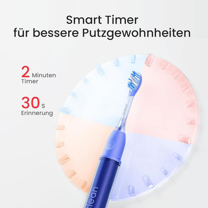 Oclean Ease elektrische Zahnbürste Blau, Tragbare Schallzahnbürste geeignet für Reisen, USB-Ladung Zahnbürste mit 3 Bürstenköpfen, Sonic Electric Toothbrush mit Timer, 2 Putzmodi mit Wandhalterung