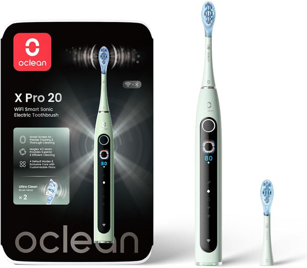 Oclean elektrische Zahnbürste X Pro 20, 4 Putzmodi Schallzahnbürste mit Timer, Touchscreen mit 12 Bereichsverfolgung, 84,000 Bewegungen/Minute, 40 Tage Akkulaufzeit Sonic Electric Toothbrush, Grün