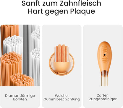 Oclean Ease elektrische Zahnbürste Orange, USB-Ladung Zahnbürste mit 3 Bürstenköpfen, Tragbare Schallzahnbürste für Reisen, Sonic Electric Toothbrush mit Timer, 2 Putzmodi, Wandhalterung