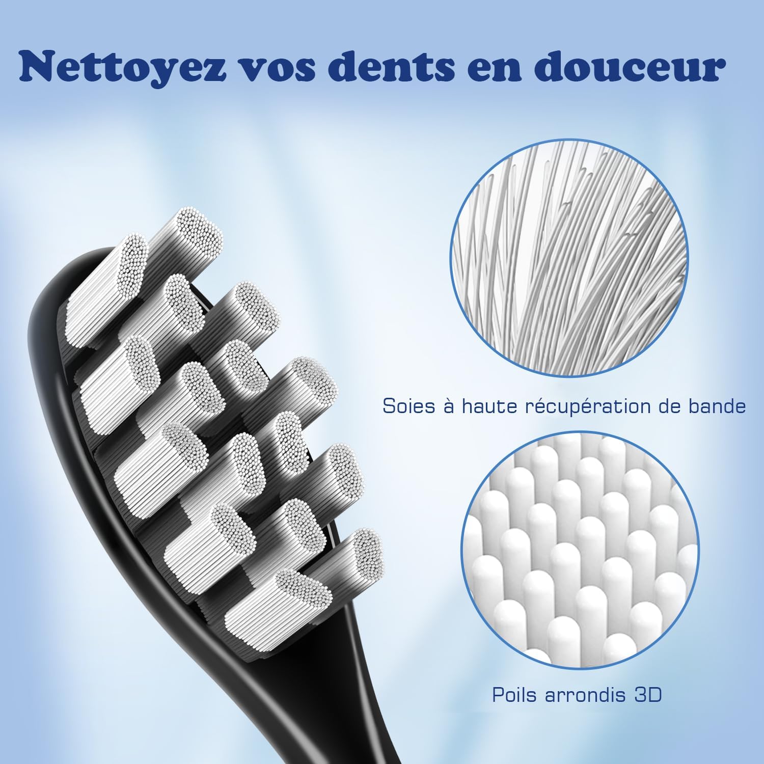 Copimy Têtes de Brosse à Dents Electrique Compatible avec My Variations, 10 têtes de brosse compatibles avec brosse à dents électriques MyVariations tete de rechange brossettes (Noir)