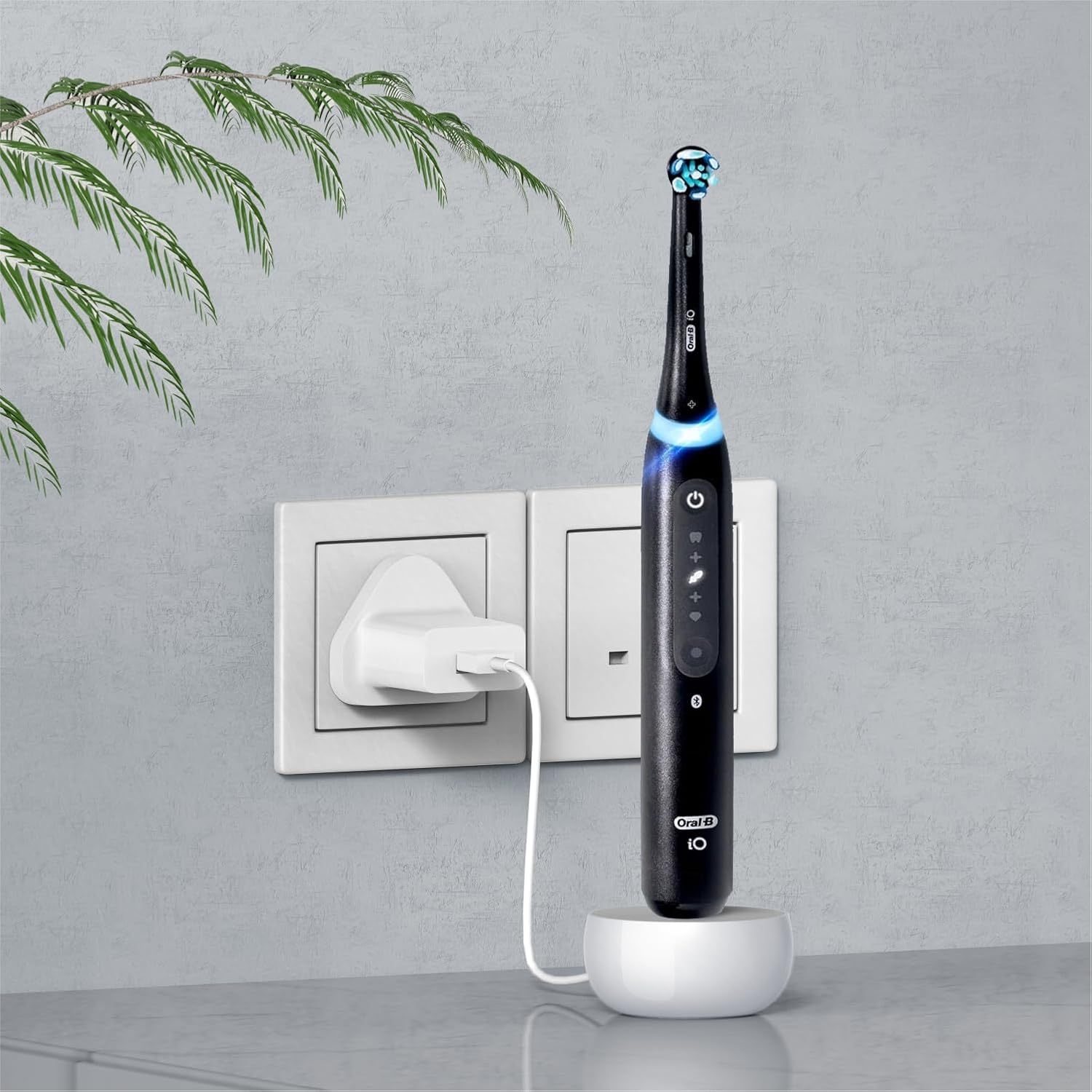 2-in-1 Wall Charger for Oral-B Braun Electric Toothbrush, Charger Base for Oral B Genius Pro Smart Vitality Kids io2 io3 io4 io5 io6 Serie, IPX5, White