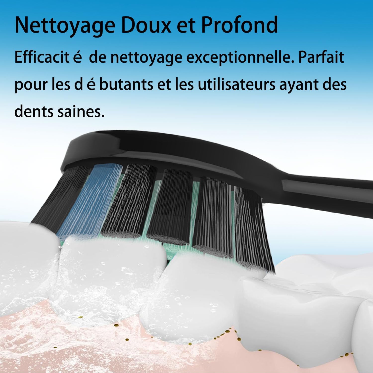 Copimy Têtes de Brosse à Dents Electrique Compatible avec My Variations, 6 têtes de brosse compatibles avec brosse à dents électriques MyVariations tete de rechange brossettes (noir)