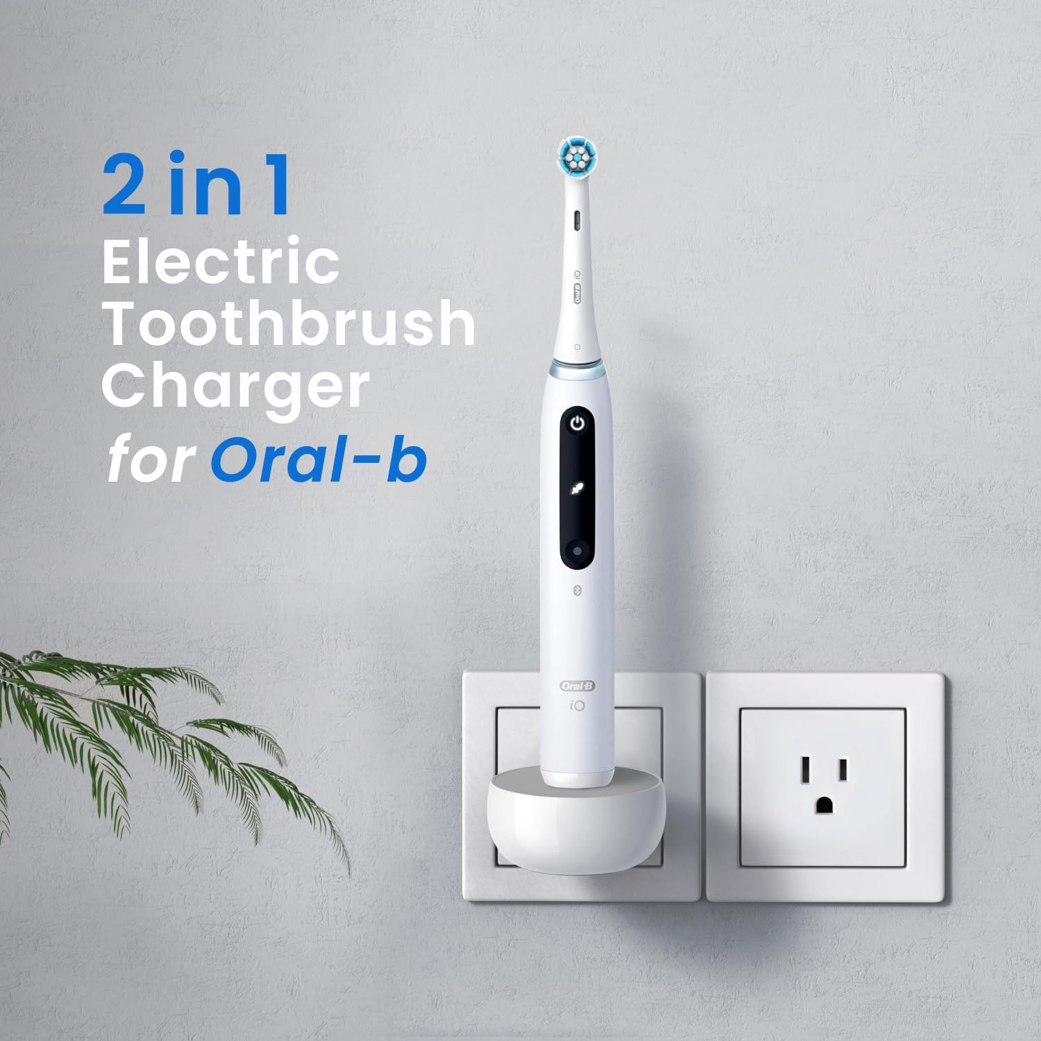 2-in-1 Wall Charger for Oral-B Braun Electric Toothbrush, 3-Port US Plug Charger Base for Oral B Genius Pro Smart Vitality Kids io2 io3 io4 io5 io6 Serie, IPX5, White