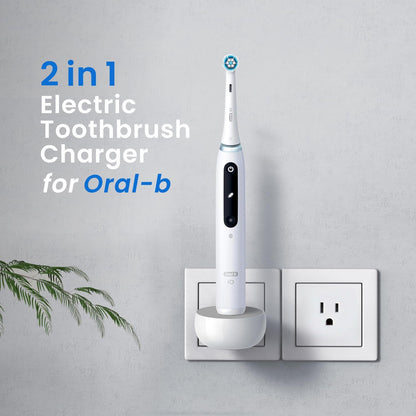 2-in-1 Wall Charger for Oral-B Braun Electric Toothbrush, 3-Port US Plug Charger Base for Oral B Genius Pro Smart Vitality Kids io2 io3 io4 io5 io6 Serie, IPX5, White