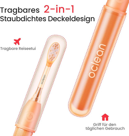 Oclean Ease elektrische Zahnbürste Orange, USB-Ladung Zahnbürste mit 3 Bürstenköpfen, Tragbare Schallzahnbürste für Reisen, Sonic Electric Toothbrush mit Timer, 2 Putzmodi, Wandhalterung