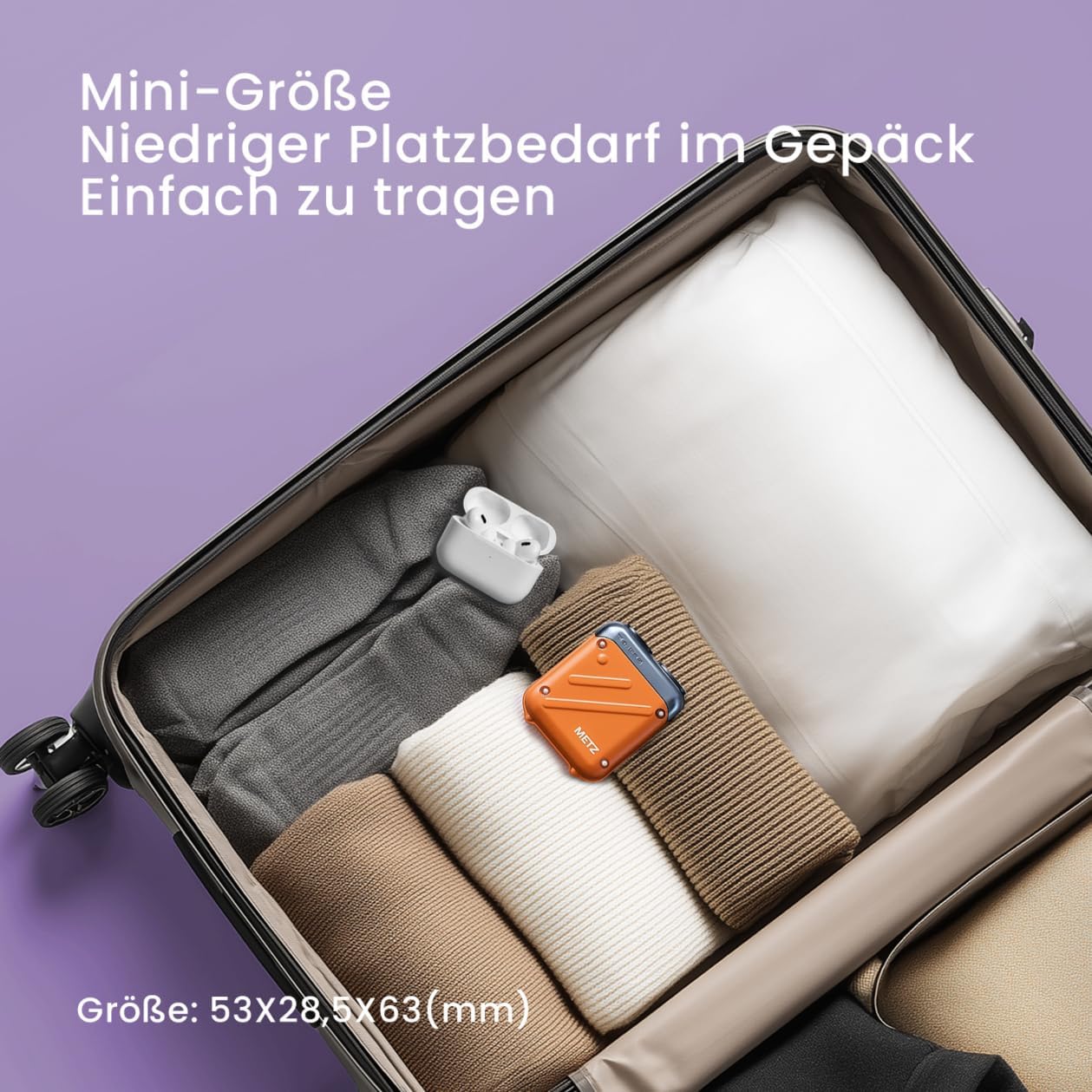 METZ Traveller Rasierer Herren, Tragbarer Elektrorasierer mit Reiseetui, Nass und Trockenrasierer mit 9000rpm Motor, IPX7 Wasserdicht electric Shaver für unterwegs, 60 Tage Akkulaufzeit, Weiß
