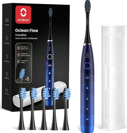 Oclean Flow Elektrische Zahnbürste, Schallzahnbürste mit 180 Tage Akkulaufzeit, 5 Putzmodi Zahnbürste Elektrisch IPX7 Sonic Electric Toothbrush mit DuPont Zahnbürstenkopf, Timer (Blau)