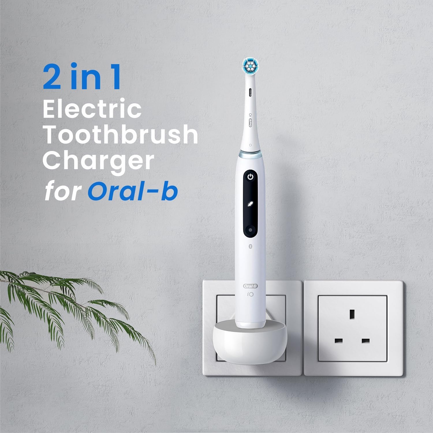 2-in-1 Wall Charger for Oral-B Braun Electric Toothbrush, Charger Base for Oral B Genius Pro Smart Vitality Kids io2 io3 io4 io5 io6 Serie, IPX5, White