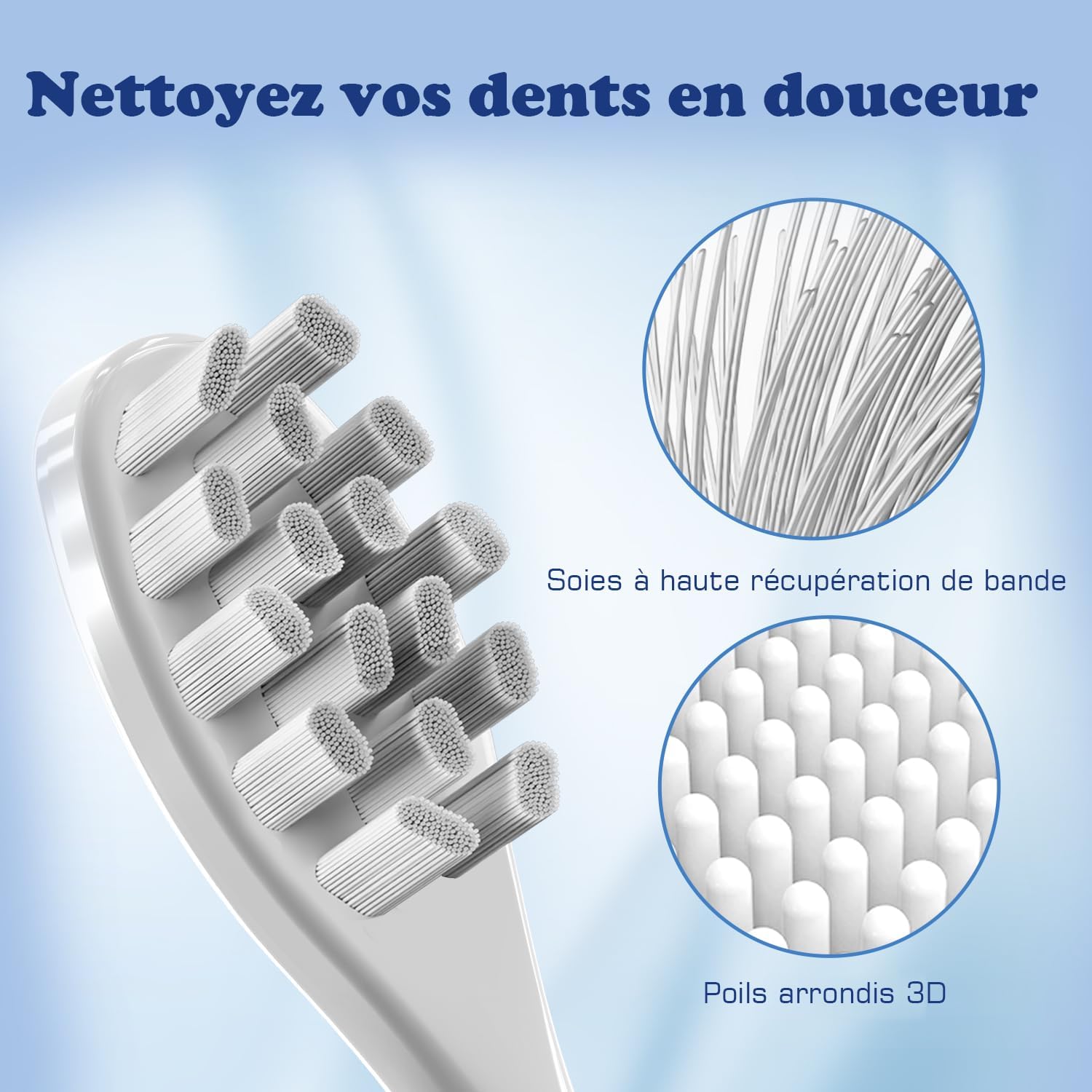 Copimy Têtes de Brosse à Dents Electrique Compatible avecs, 6 têtes de brosse compatibles avec brosse à dents électriques My tete de rechange brossettes (blanc)