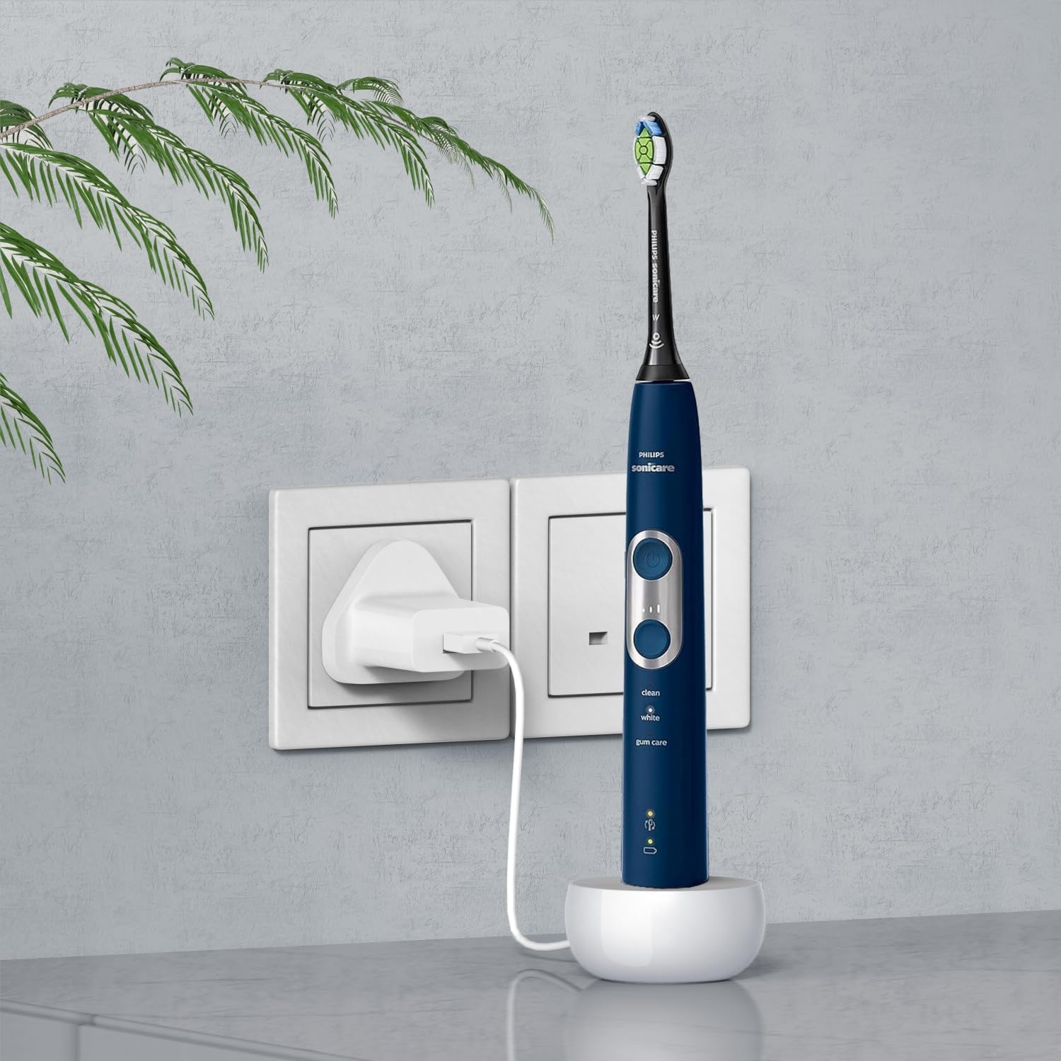 2-in-1 Wall Charger for Philips Sonicare Electric Toothbrush, Charger Base for Philip 1100 3100 4100 4300 4500 5100 5300 6000 6100 6300 7000 Serie, IPX5, White
