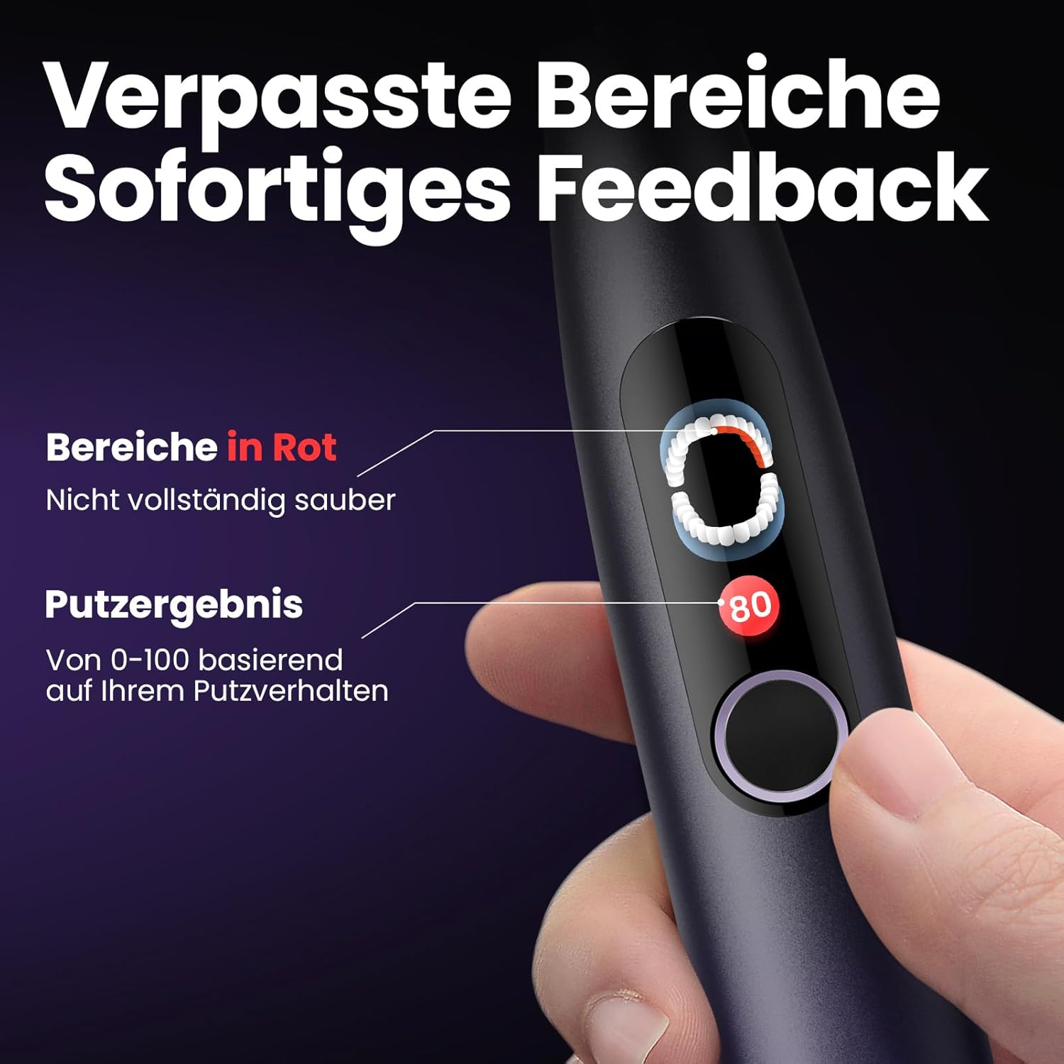 Oclean Elektrische Zahnbürste X Series Pro Gift Set, Schallzahnbürste mit Bildschirm, 3 Modi & 32 Intensitäten Sonic Electric Toothbrush mit Timer, 6 Stücke Bürstenköpfe mit Reiseetui, Dunkellila
