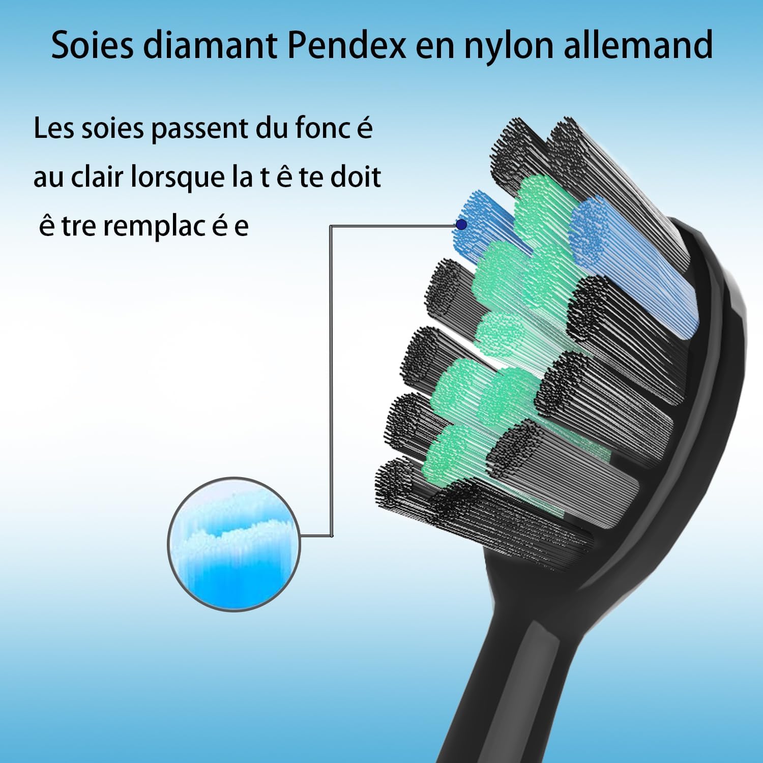 Copimy Têtes de Brosse à Dents Electrique Compatible avec My Variations, 6 têtes de brosse compatibles avec brosse à dents électriques MyVariations tete de rechange brossettes (noir)