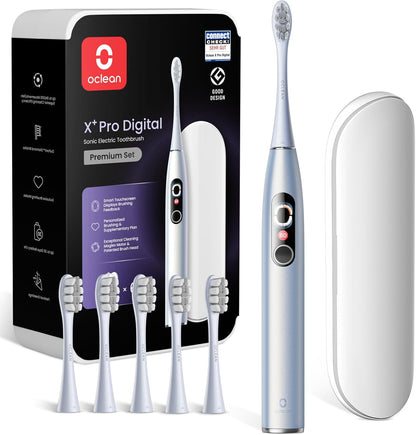 Oclean Schallzahnbürste X Series Pro Digital Travel Set mit Touch-Display, 6 Zahnbürstenköpfe mit Reiseetui, 3 Modi Elektrische Zahnbürste mit Timer & 30 Tage Akkulaufzeit, Sternlila