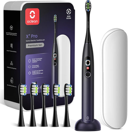 Oclean Elektrische Zahnbürste X Series Pro Gift Set, Schallzahnbürste mit Bildschirm, 3 Modi & 32 Intensitäten Sonic Electric Toothbrush mit Timer, 6 Stücke Bürstenköpfe mit Reiseetui, Grün