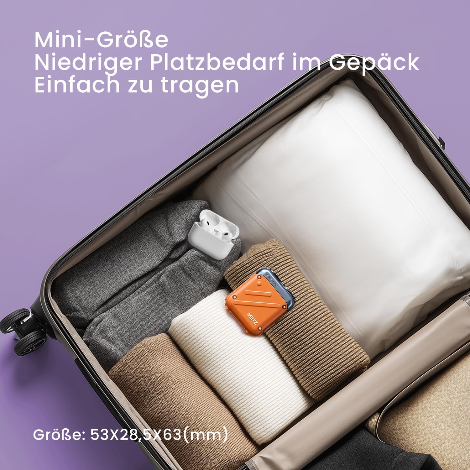METZ Traveller Rasierer Herren, Tragbarer Elektrorasierer mit Reiseetui, Nass und Trockenrasierer mit 9000rpm Motor, IPX7 Wasserdicht electric Shaver für unterwegs, 60 Tage Akkulaufzeit, Orange